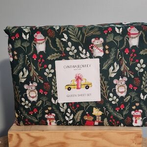Cynthia Rowley Queen Sheet Set Christmas Mouse Holiday Winter NWT